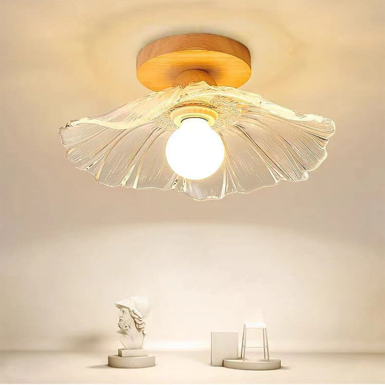 Japanese Simple Glass Log 1-Light Semi-Flush Mount Light