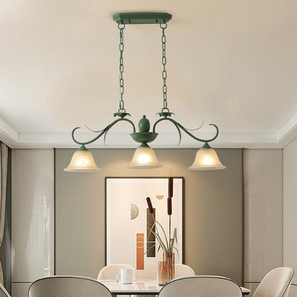 Traditional French Iron Glass Flower 1/3 Light Island Light Chandelier For Living Room