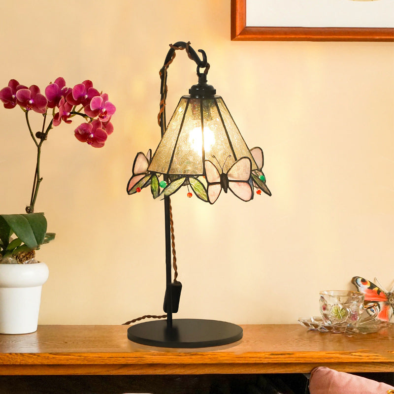 Traditional Vintage Butterfly Prismatic Metal Glass 1-Light Table Lamp For Bedroom