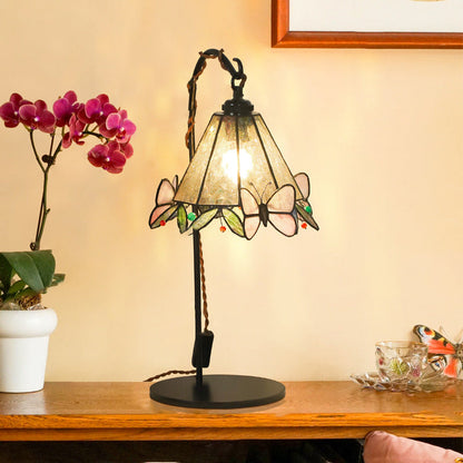 Traditional Vintage Butterfly Prismatic Metal Glass 1-Light Table Lamp For Bedroom