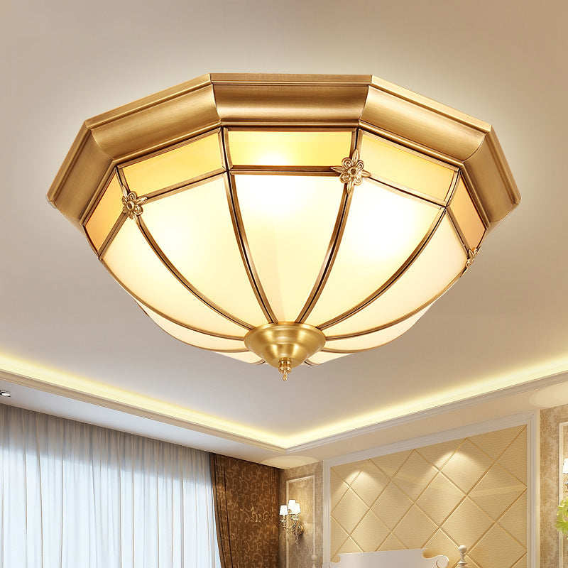 European Brass Glass Round Flower Pattern 3/4/6 Light Flush Mount Ceiling Light