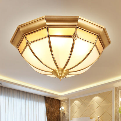 European Brass Glass Round Flower Pattern 3/4/6 Light Flush Mount Ceiling Light