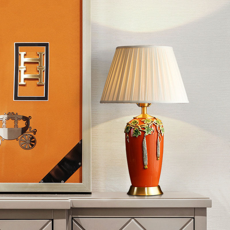 Traditional Chinese Ceramic Enamel Fabric 1-Light Table Lamp For Living Room
