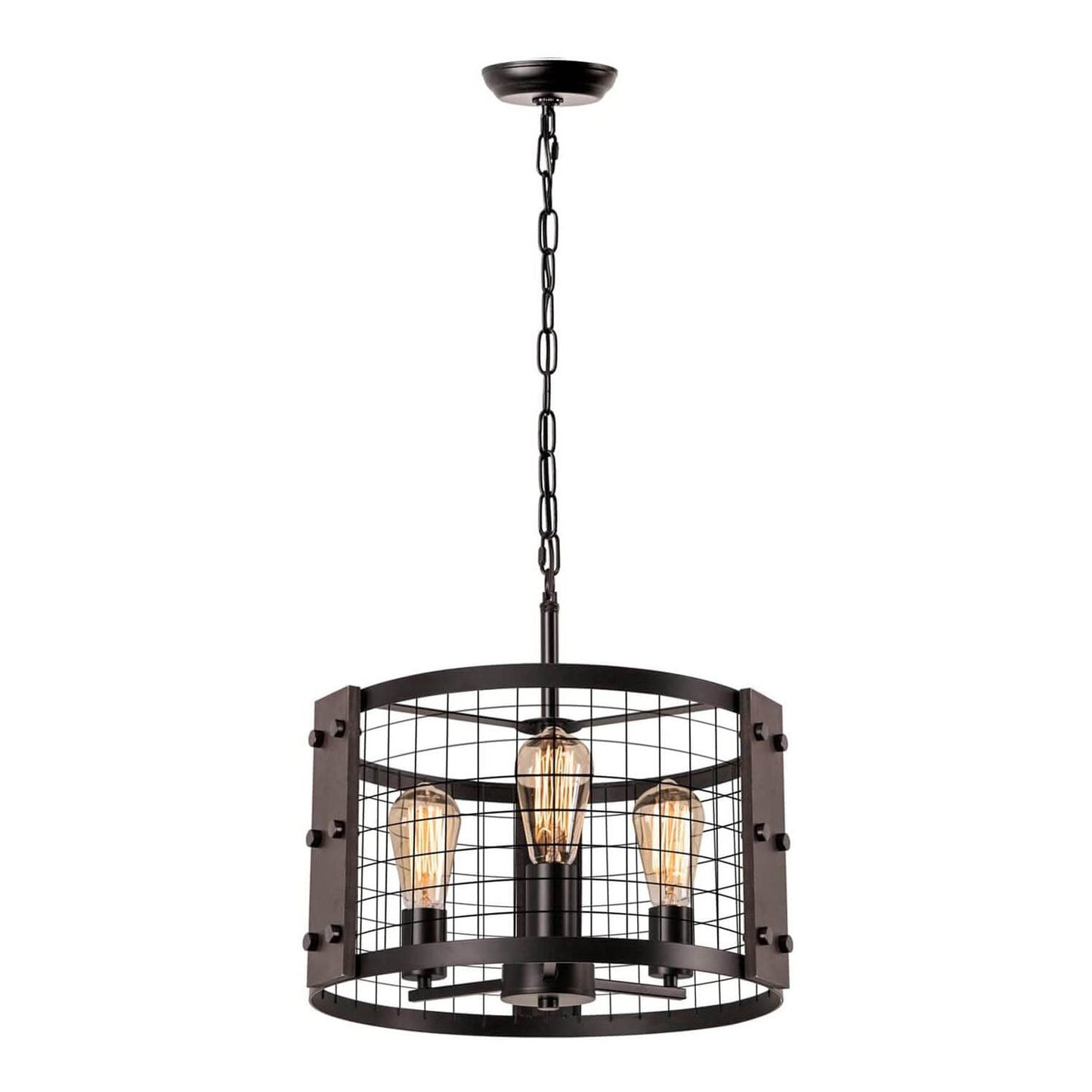 Industrial Vintage Iron Drum Shape 3-Light Chandelier