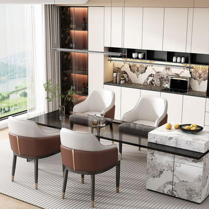 Modern Luxury Square Iron Metal Microfiber Leather Sponge Dining Chair Armrest Backrest Four Legs For Dining Room