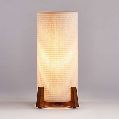 Traditional Japanese Cylinder Wooden Fabric 1-Light Table Lamp For Bedroom