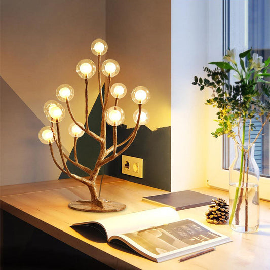Contemporary Scandinavian Branch Polymer Metal Glass 8/12 Light Table Lamp For Bedroom