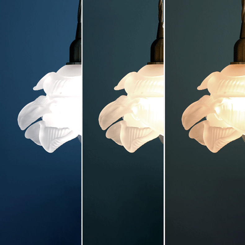 Modern Art Deco Brass Floral Glass Shade 1-Light Pendant Light For Bedroom