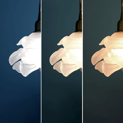 Modern Art Deco Brass Floral Glass Shade 1-Light Pendant Light For Bedroom