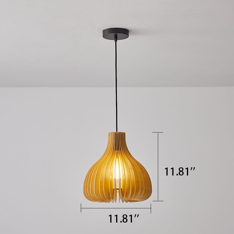 Traditional Solid Wood Sydney Shaped Hollow Japanese 1-Light Pendant Light