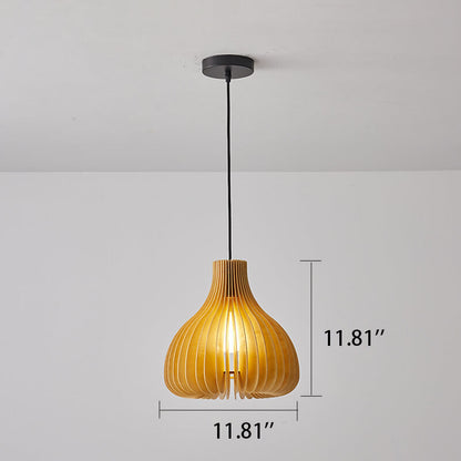 Traditional Solid Wood Sydney Shaped Hollow Japanese 1-Light Pendant Light