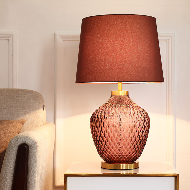 Contemporary Scandinavian Lucite Vase Base Glass Fabric 1-Light Table Lamp For Bedroom