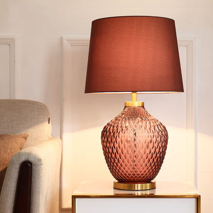 Contemporary Scandinavian Lucite Vase Base Glass Fabric 1-Light Table Lamp For Bedroom