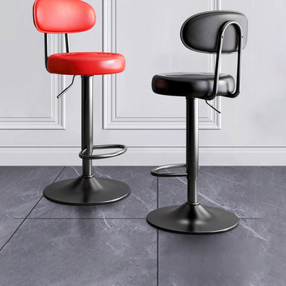 Modern Minimalist Round Upholstered Curved Backrest Microfiber Leather Metal Bar Stool For Dining Room