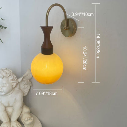 Retro Wooden Iron Lamp Arm Glass Ball 1-Light Wall Sconce Lamp