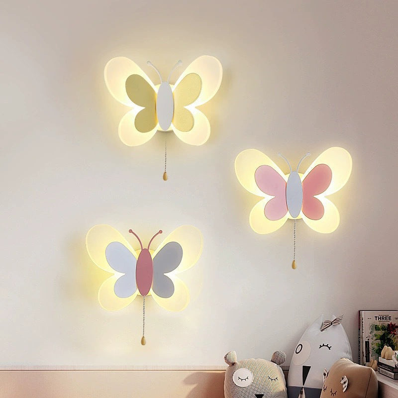 مصباح حائط LED حديدي بتصميم فراشة أكريليك معاصر إبداعي لغرفة النوم 