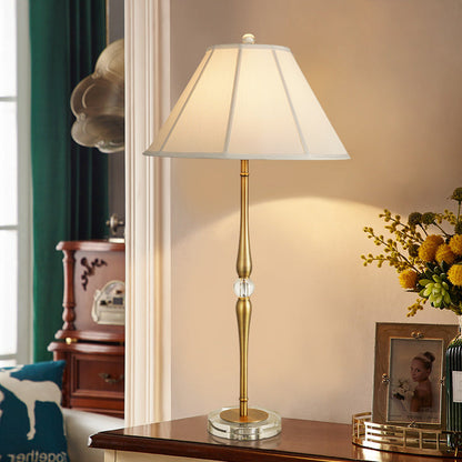 European Luxury Fabric Pleated Cone Long Pole 1-Light Table Lamp