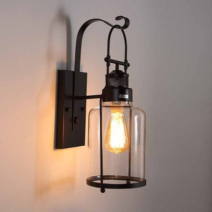 Contemporary Industrial Iron Glass Cylinder 1-Light Wall Sconce Lamp For Hallway