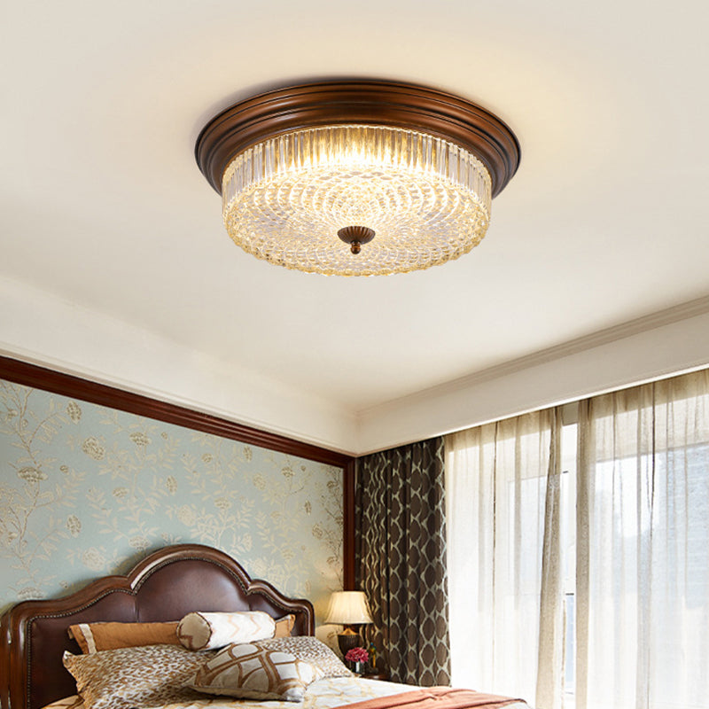 Contemporary Retro Metal Glass Round Ripple LED Flush Mount Ceiling Light For Living Room
