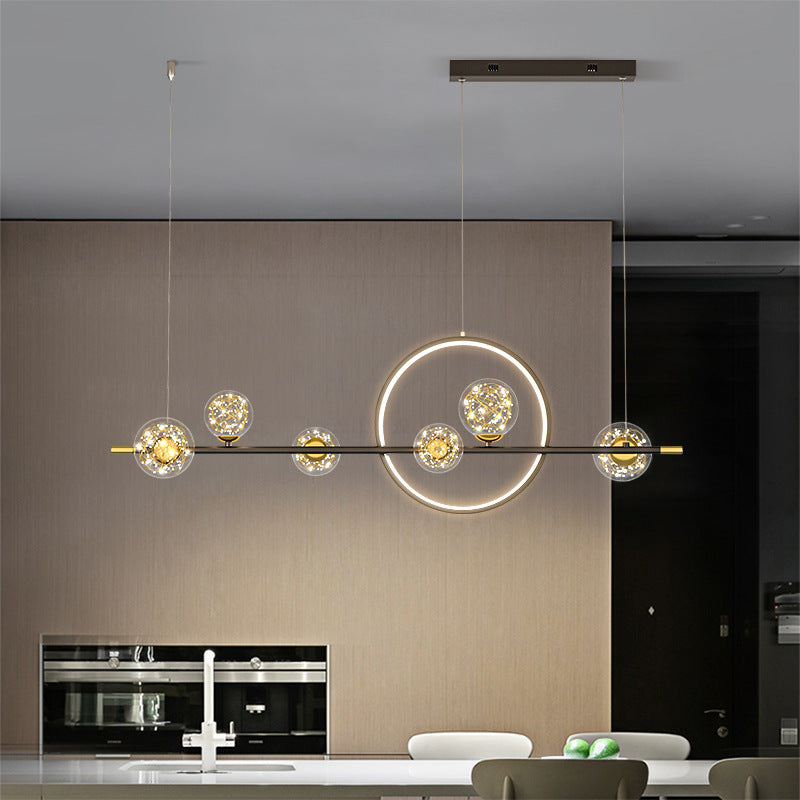 ثريا جزيرة LED دائرية طويلة من السيليكون والزجاج بتصميم عصري بسيط لغرفة الطعام