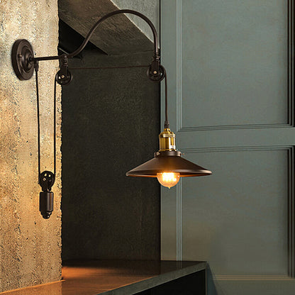 Contemporary Industrial Iron Round 1-Light Wall Sconce Lamp For Hallway