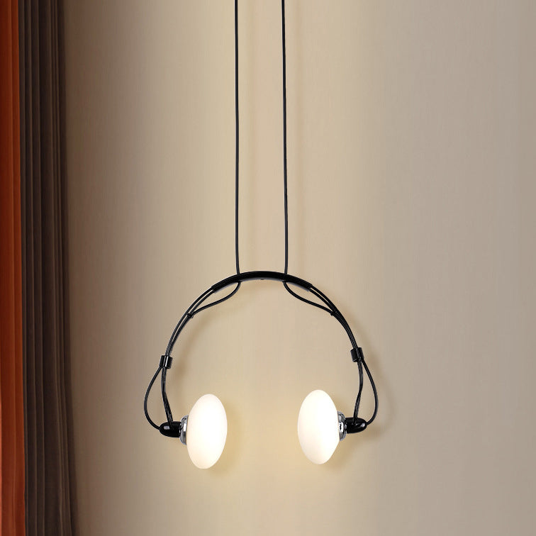 Contemporary Creative Headphone Iron Glass Shade 2-Light Chandelier For Living Room