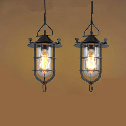 Traditional Vintage Birdcage Boatyard Iron Glass 1-Light Pendant Light For Living Room