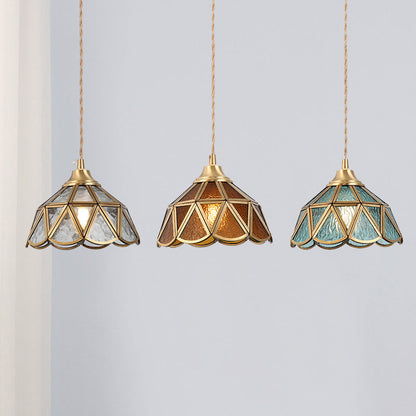 Japanese Vintage Water Pattern Glass Cone 1-Light Pendant Light