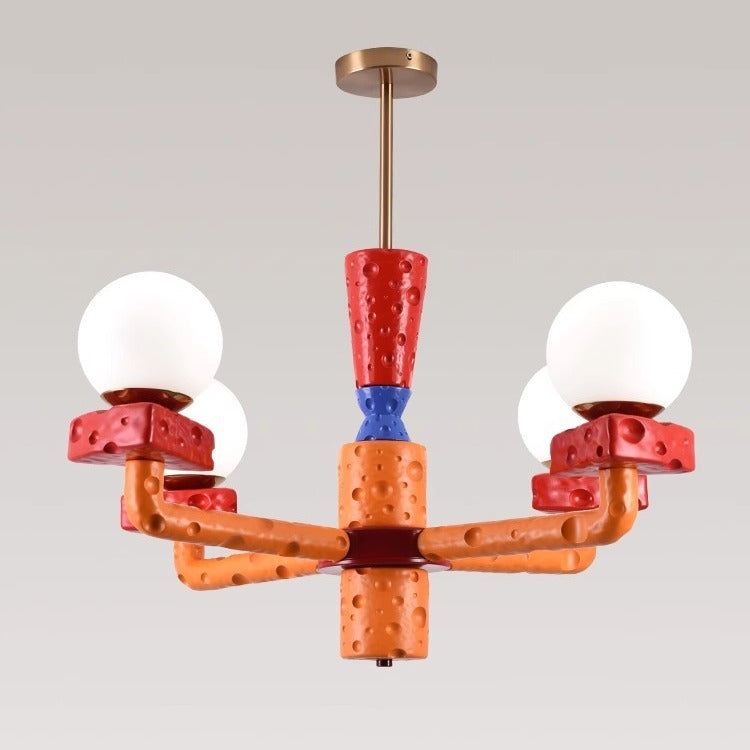 Contemporary Creative Colorblock Geometry Block Resin Cheese Design 4-Light Chandelier For Dining Room