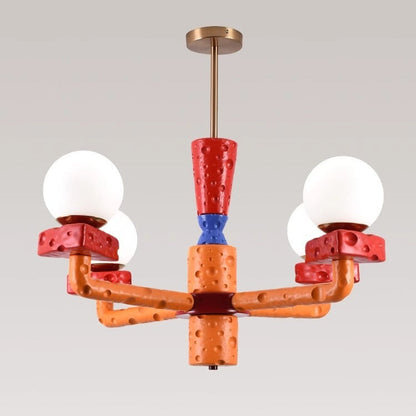 Contemporary Creative Colorblock Geometry Block Resin Cheese Design 4-Light Chandelier For Dining Room