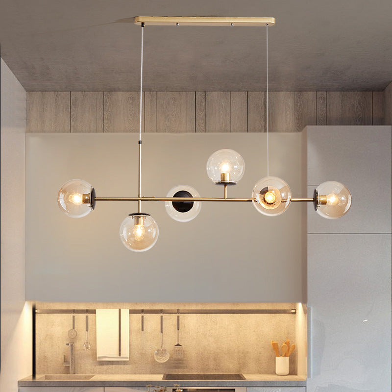 Contemporary Nordic Iron Glass Strip Ball 6-Light Island Light Chandeliers For Dining Room