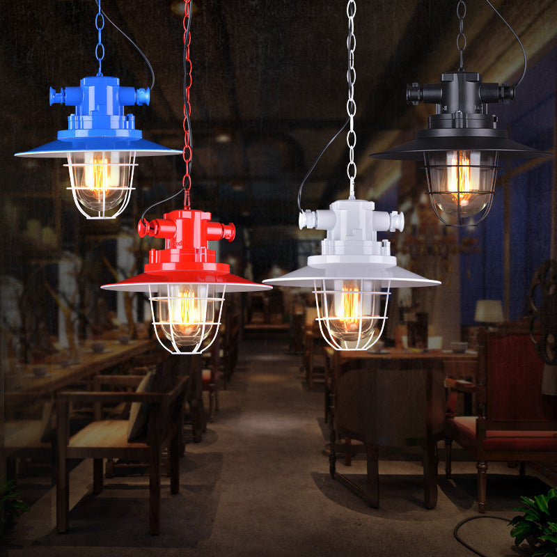 Contemporary Industrial Iron Pot Lid Glass Shade 1-Light Pendant Light For Dining Room