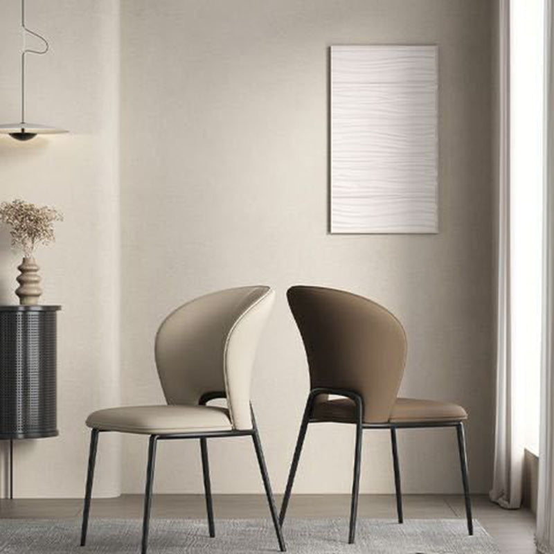 Modern Minimalist Microfiber Cat Scratching Leather Carbon Steel Square Curved Dining Chair Backrest For Dining Room