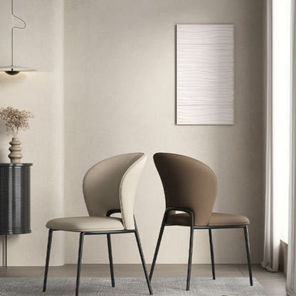 Modern Minimalist Microfiber Cat Scratching Leather Carbon Steel Square Curved Dining Chair Backrest For Dining Room