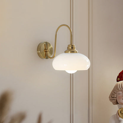 Traditional French Iron Ceramic Ball Ribbed Flower Bud 1-Light Wall Sconce Lamp For Bedside