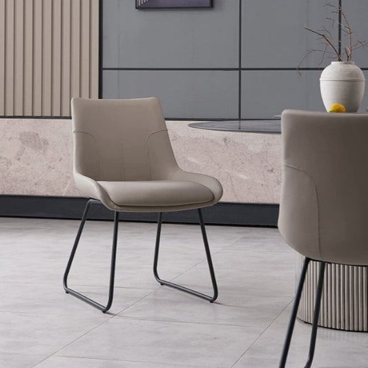 Contemporary Nordic Rectangular Upholstered Trapezoidal Base Faux Leather Metal Dining Chair Backrest For Dining Room