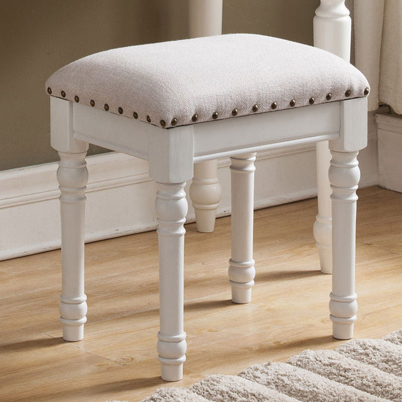 Contemporary Scandinavian Square Linen Faux Leather Solid Wood Vanity Stool Backless Armless For Bedroom