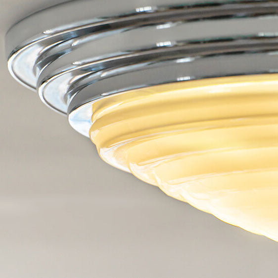 Nordic Industrial Round Striped Glass Chrome 3-Light Flush Mount Ceiling Light