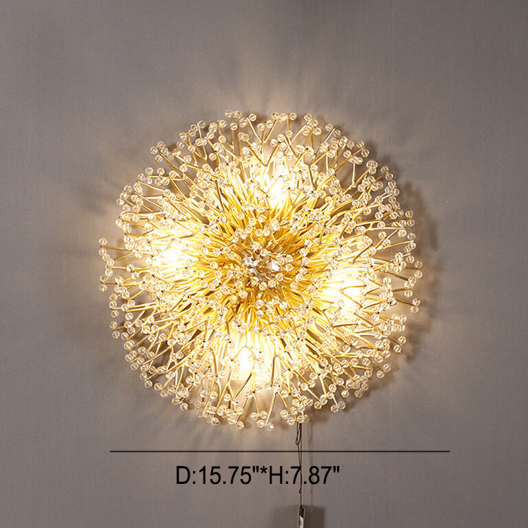 Modern Luxury Crystal Dandelion Aluminum 4-Light Wall Sconce Lamp