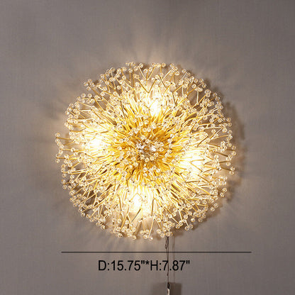 Modern Luxury Crystal Dandelion Aluminum 4-Light Wall Sconce Lamp