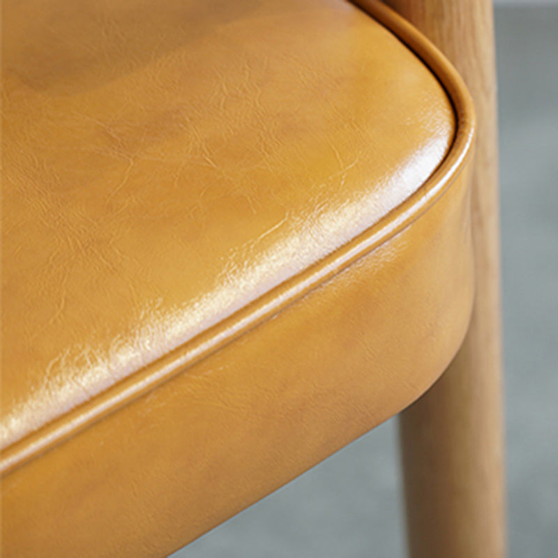 Contemporary Nordic Rectangular PU Leather Oak Dining Chair Backrest Arm For Dining Room