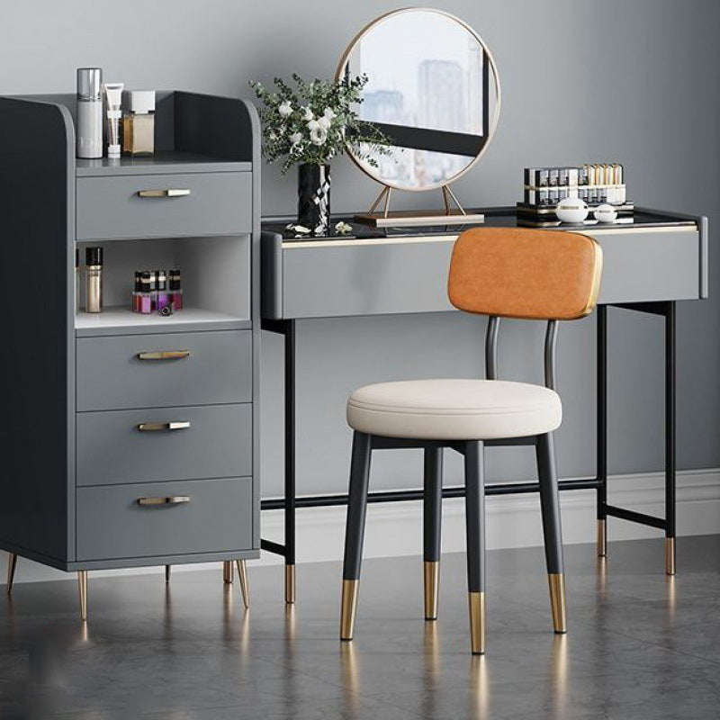 Modern Minimalist Round Upholstered Rectangular Back Tech Fabric Metal Dining Chair For Dining Room