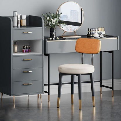 Modern Minimalist Round Upholstered Rectangular Back Tech Fabric Metal Dining Chair For Dining Room