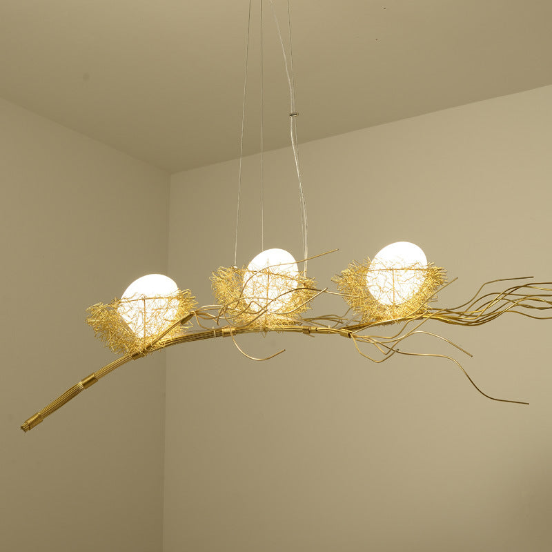 Contemporary Creative Bird's Nest Aluminum 3-Light Chandelier For Living Room