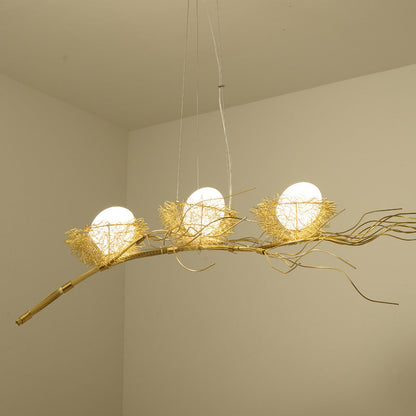 Contemporary Creative Bird's Nest Aluminum 3-Light Chandelier For Living Room