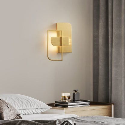 Modern Mid-century All Copper Rectangular Geometric LED Wall Sconce Lamp For Bedside