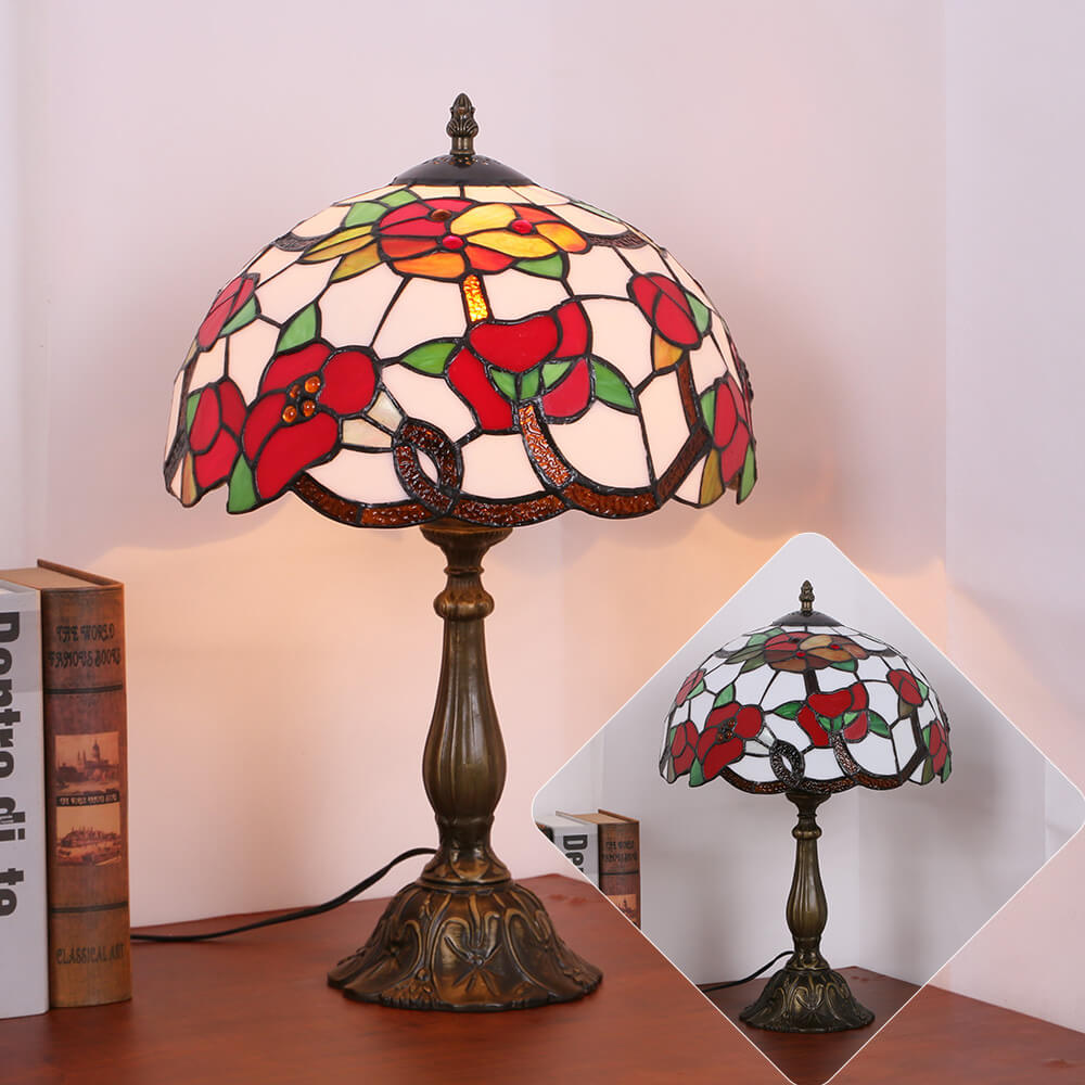 Tiffany Trumpet Flower Stained Glass Dome 1-Light Table Lamp