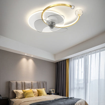 مروحة LED فاخرة بتصميم حلقة مزدوجة مثبتة على الحائط