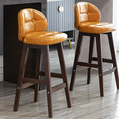 Modern Minimalist Square Wood Oiled Wax Leather Foam Bar Stool With Four Legs Backrest For Dining Room