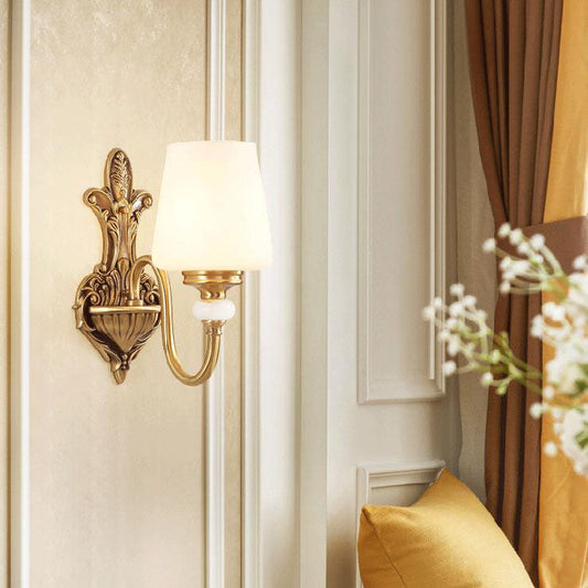 European Luxury Jade Glass Brass Cone Cup Shade 1/2 Light Wall Sconce Lamp